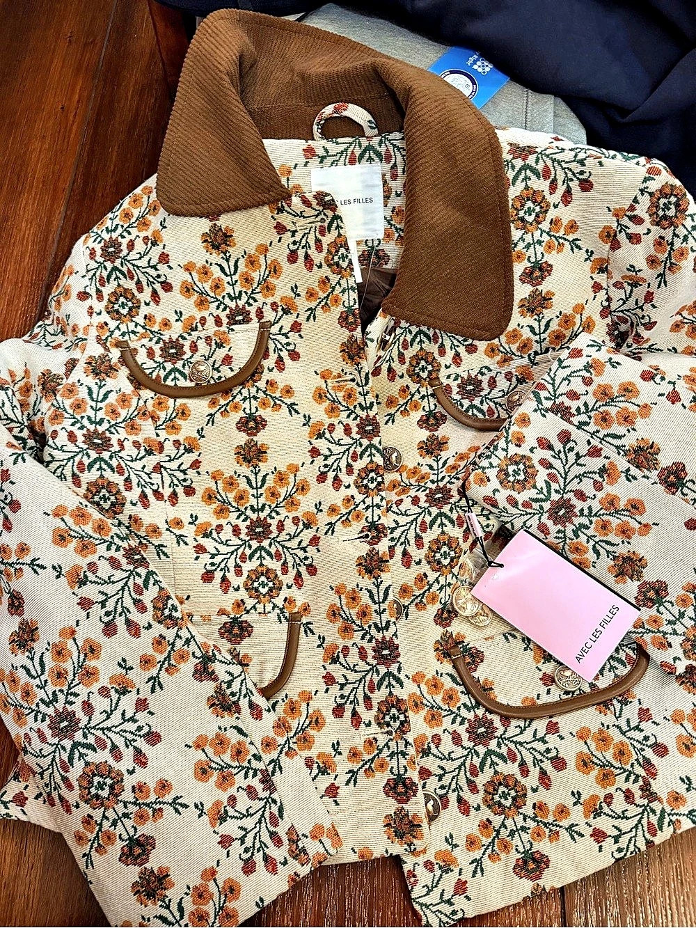 Avec Les Filles Floral Tapestry jacket brown collar